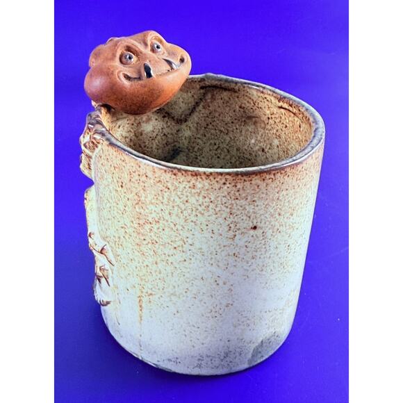 Vintage Japan Art Pottery Prehistoric Lizard Fangs Glazed Stoneware Mugs - Picture 7 of 11